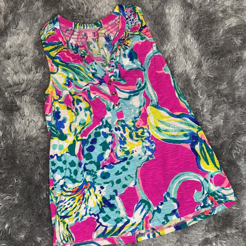 Lilly Pulitzer Pink Blue Essie Button Sleeveless Top Size X-Small - Picture 4 of 13